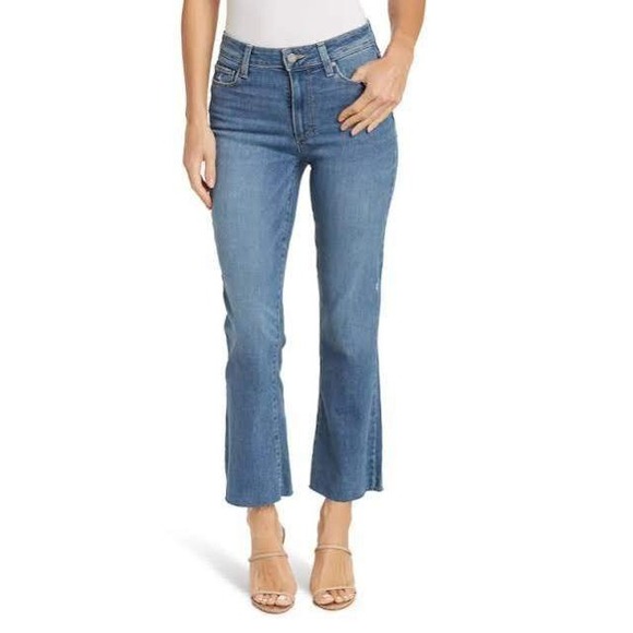 PAIGE Denim - PAIGE Rory Crop Flare Raw Hem Blue Denim Jeans Womens Size 30 Blue